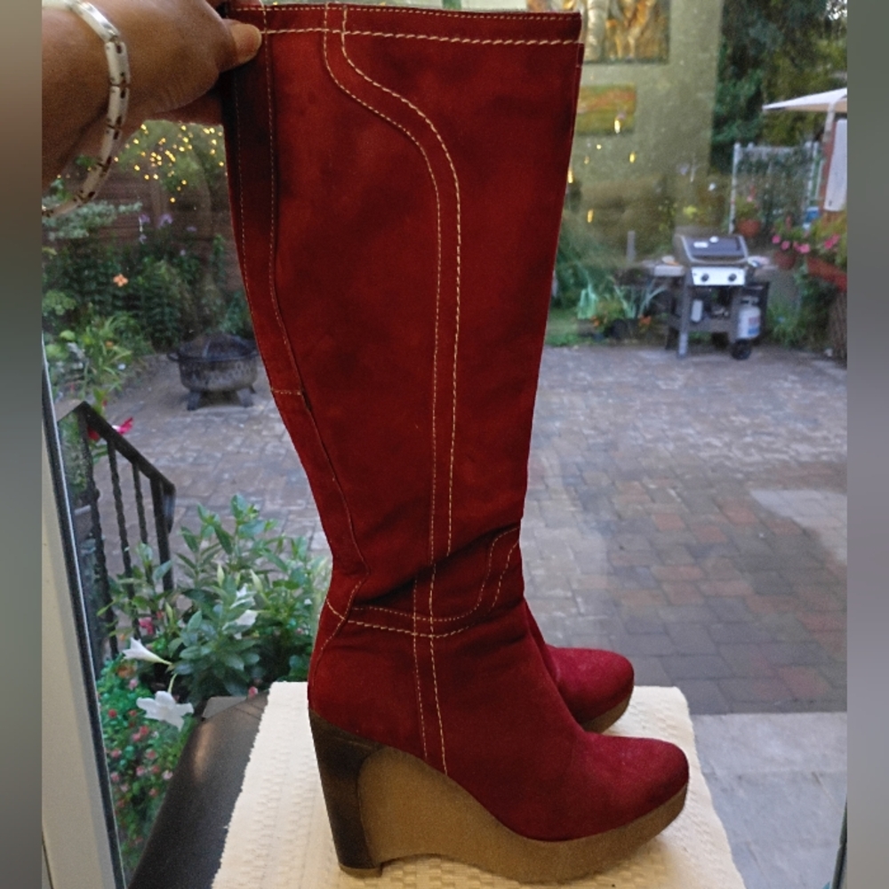 Manas Lea Foscati Women's 35 US 5 ♥️ Suede  Knee-High Wedge Boots.New Condition